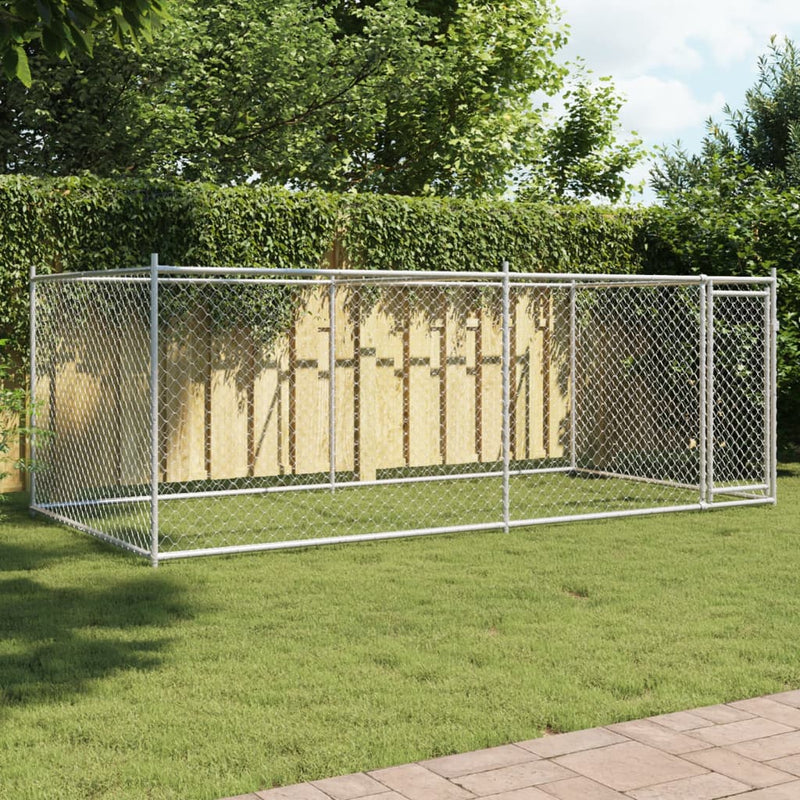 NNEVL Dog Cage with Door Grey 4x2x1.5 m Galvanised Steel